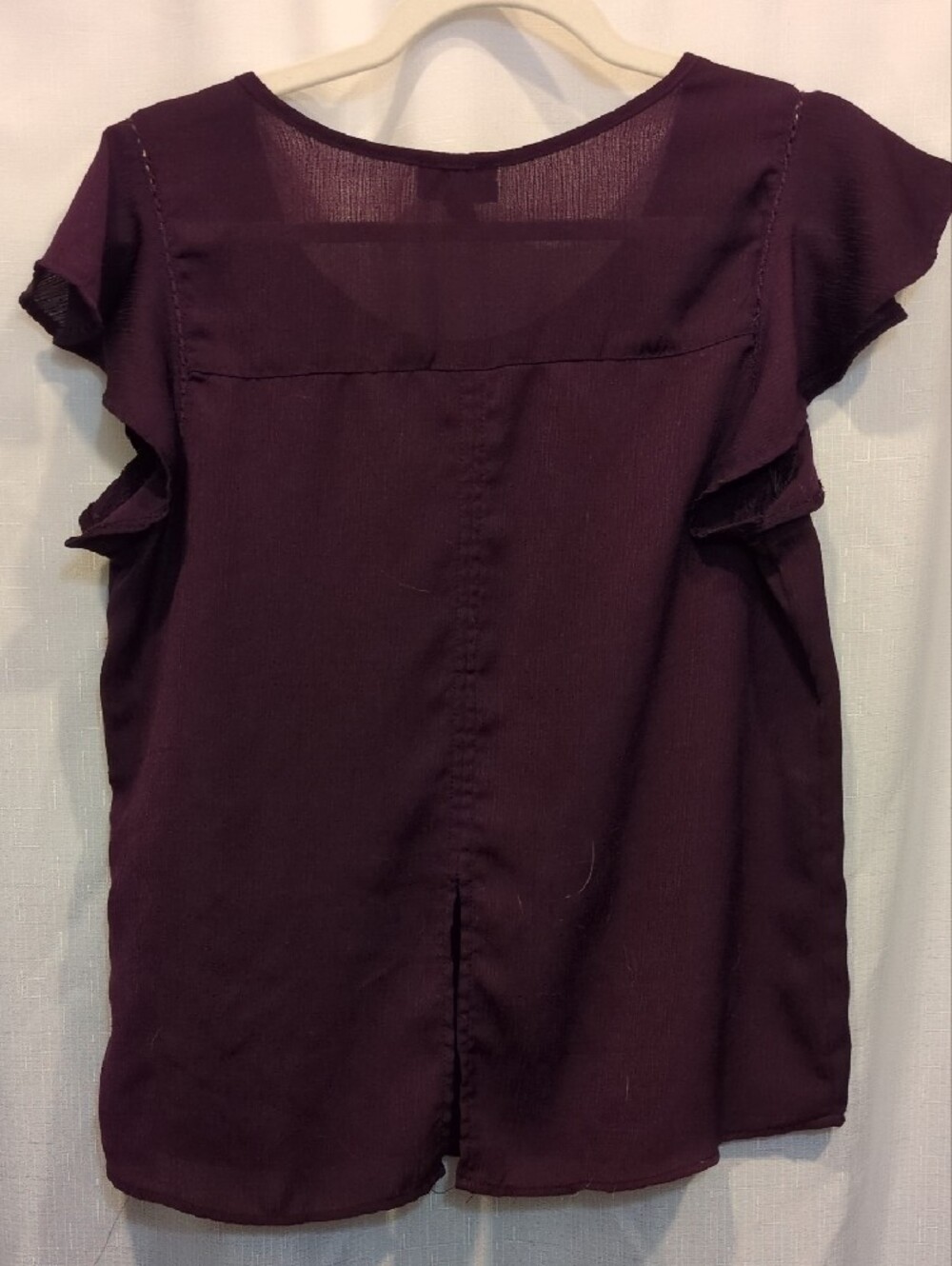 BLM Women's Dark Plum Flutter Sleeve Scoop Neck Blouse - Picture 4 of 6